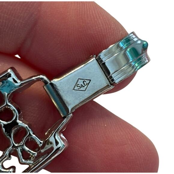 Vintage silver tone filigree chain bracelet hallmarked SAC tapered panel links - Picture 5 of 7